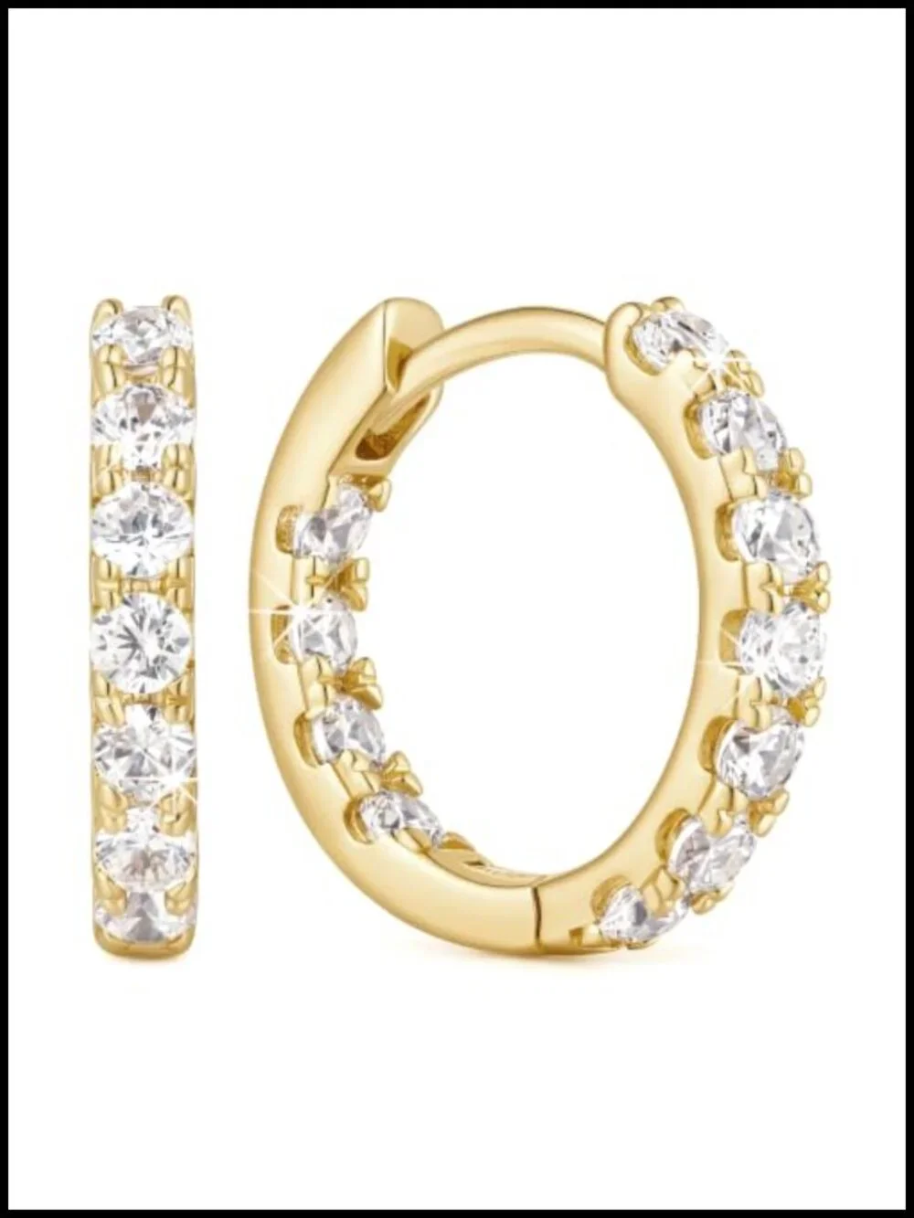 14k Gold Plated CZ Hoop Earrings for Women Hypoallergenic Huggie Hoops